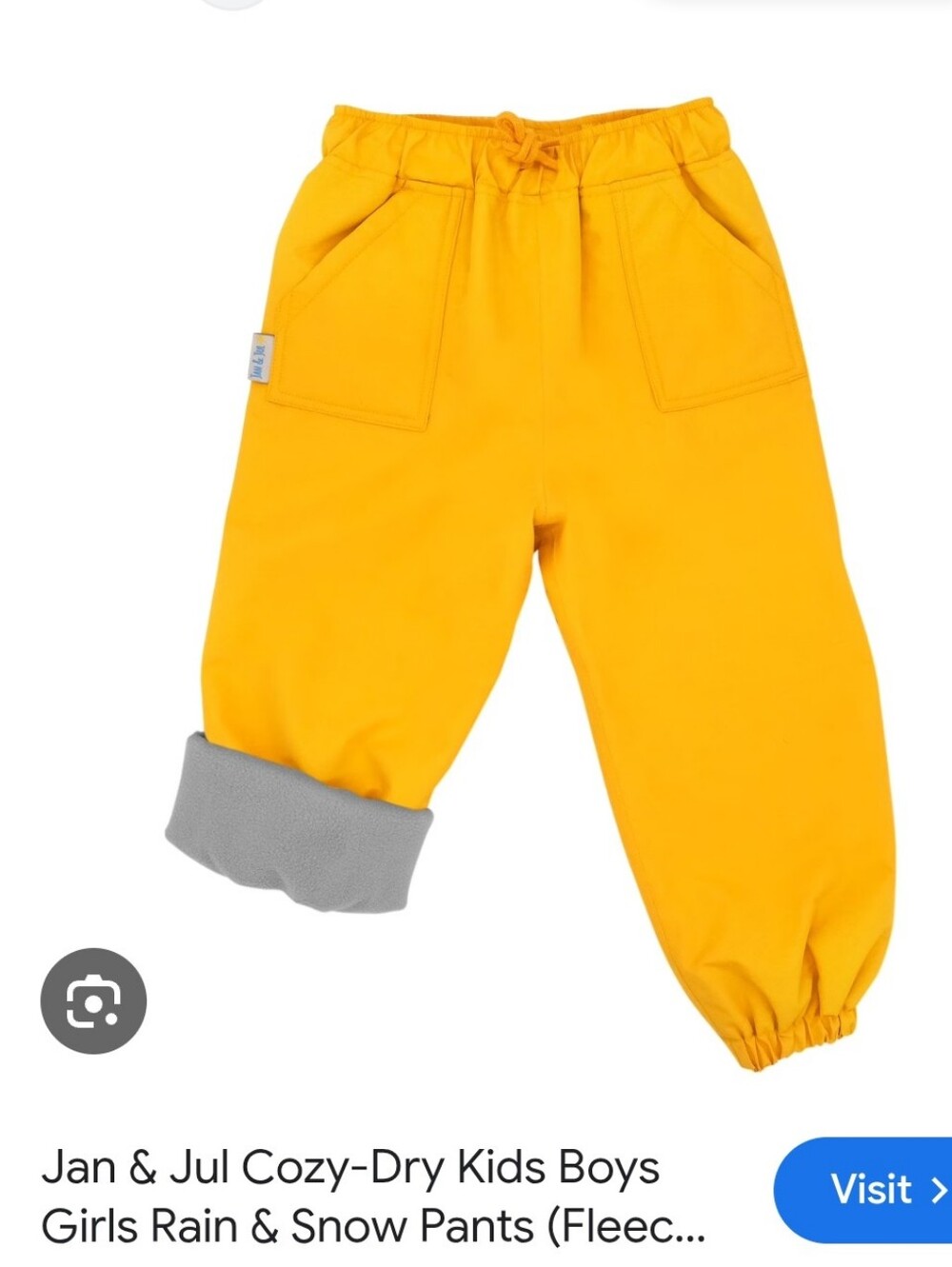Jan & Jul Kids Yellow Elastic-Waist Fleece Lined Rain Pants Bottoms Size 2T